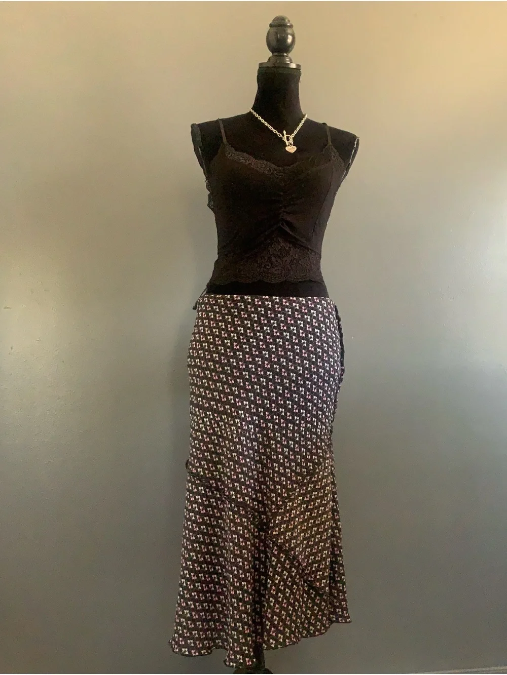 Black Maxi Skirt with Pink Geometric Print